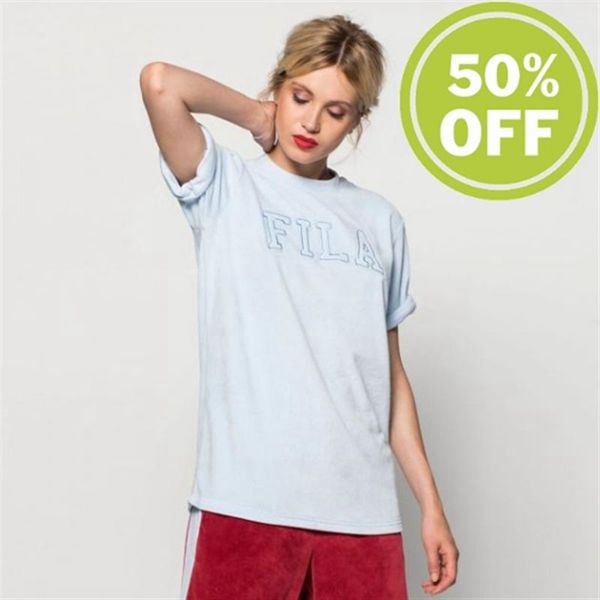 Camisetas Fila Mujer Azules - Olivia Oversized Velour Tee - España 513624KJD